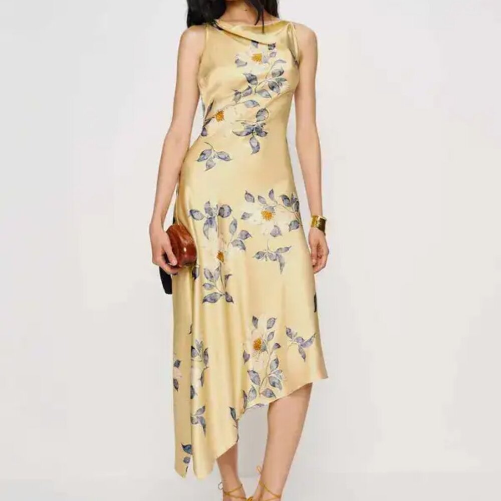 Reformation Yellow Floral Backless Slip Dress